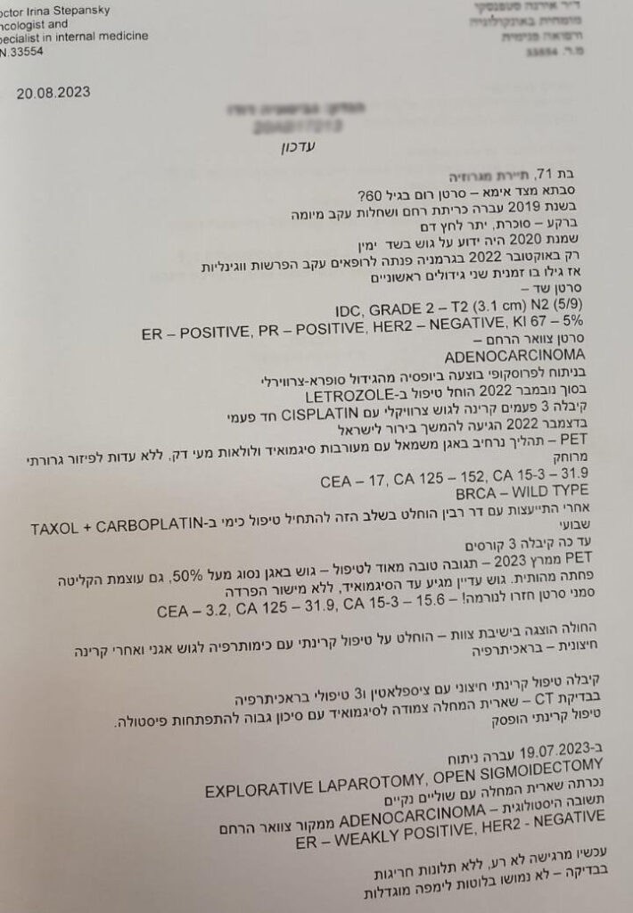 Отзыв о лечении в Израиле